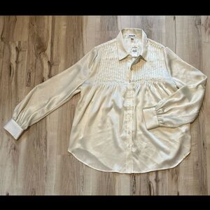 Express long sleeve pleated front button down blouse